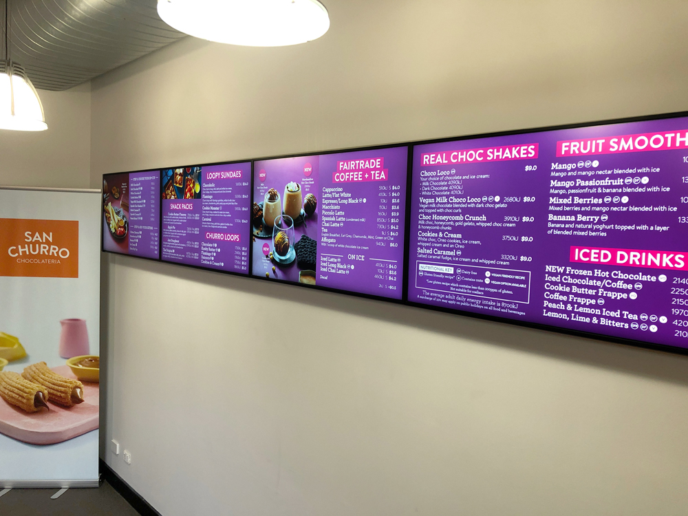 San Churro Digital Menu Boards Food Franchise Melbourne Australia Audio Visual