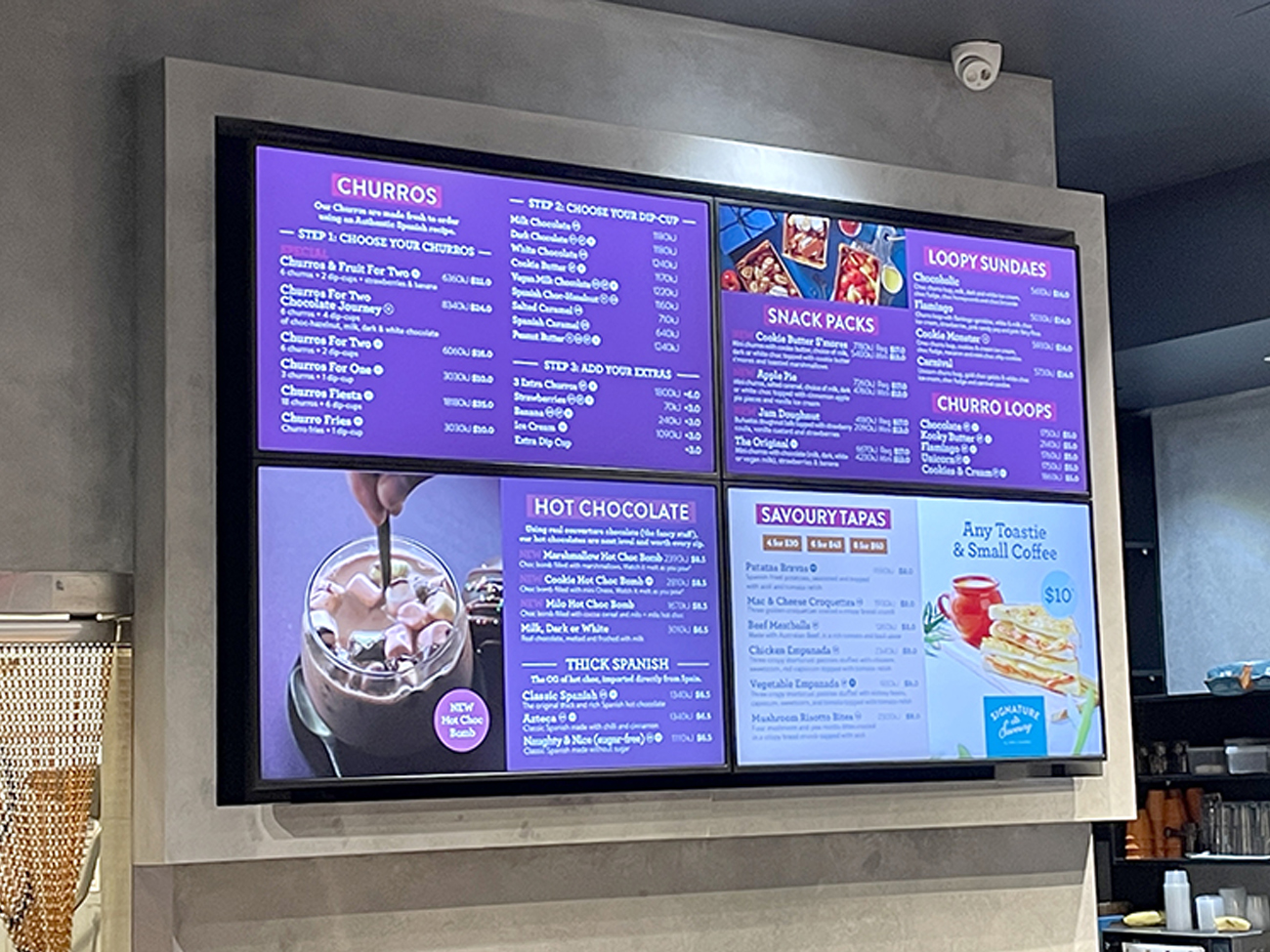 San Churro Highpoint, Digital Menu Boards Melbourne Australia